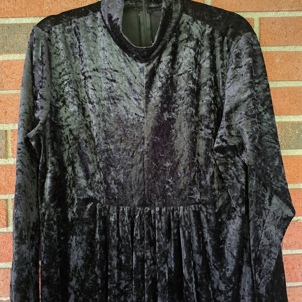 Vintage Hayley Too Black Velvet Dress 90s Y2K Wimsigoth Dark Romantic Size M - Picture 4 of 7
